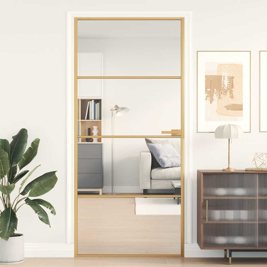 vidaXL Innerdörr guld 93x201,5 cm härdat glas och aluminium slim