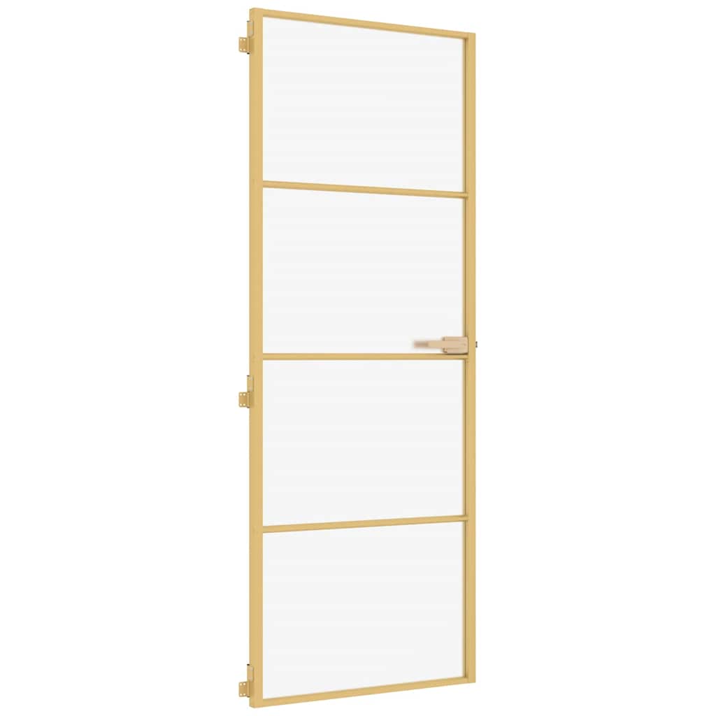 vidaXL Innerdörr guld 76x201,5 cm härdat glas och aluminium slim