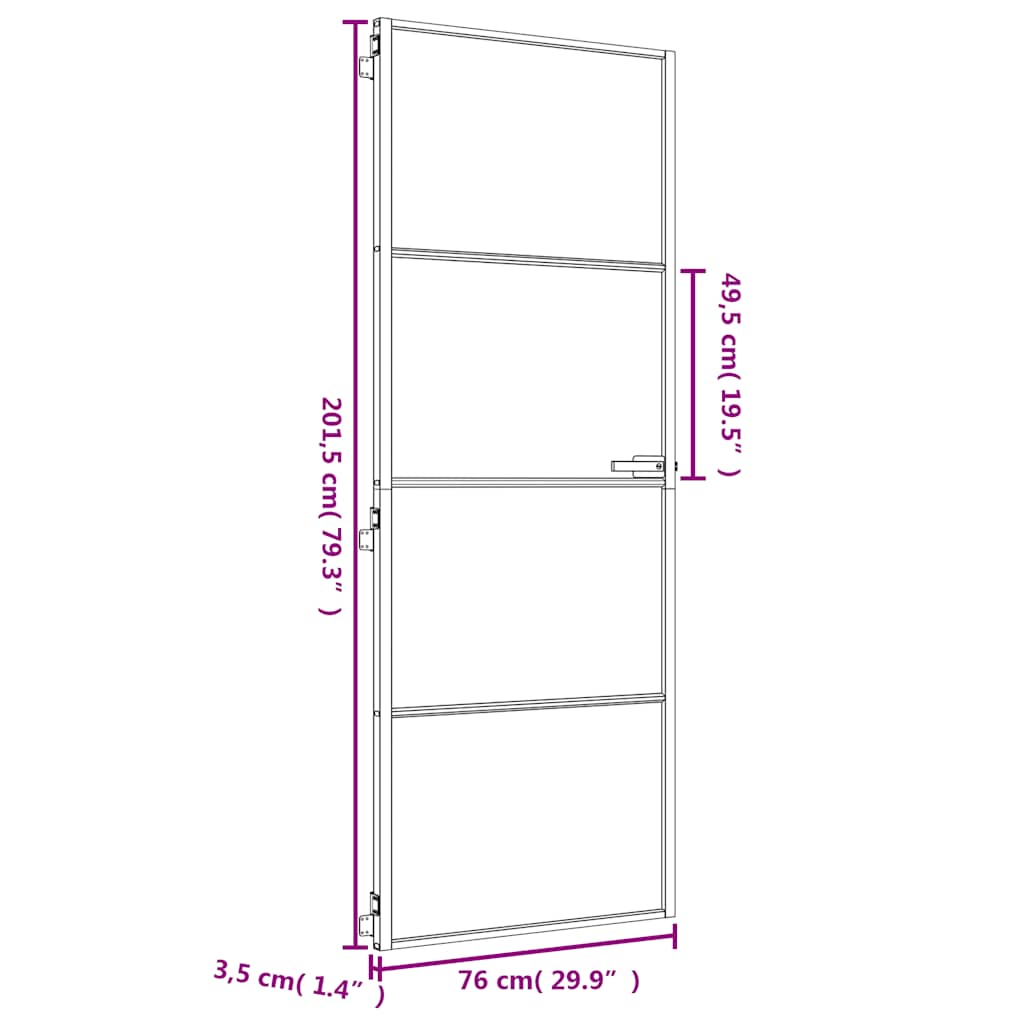 vidaXL Innerdörr guld 76x201,5 cm härdat glas och aluminium slim