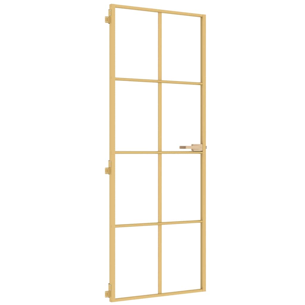 vidaXL Innerdörr guld 76x201,5 cm härdat glas och aluminium slim