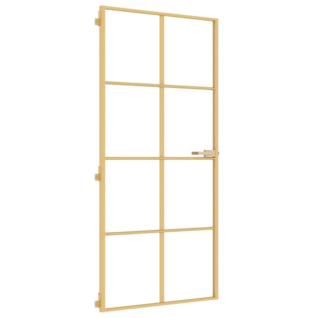 vidaXL Innerdörr guld 93x201,5 cm härdat glas och aluminium slim