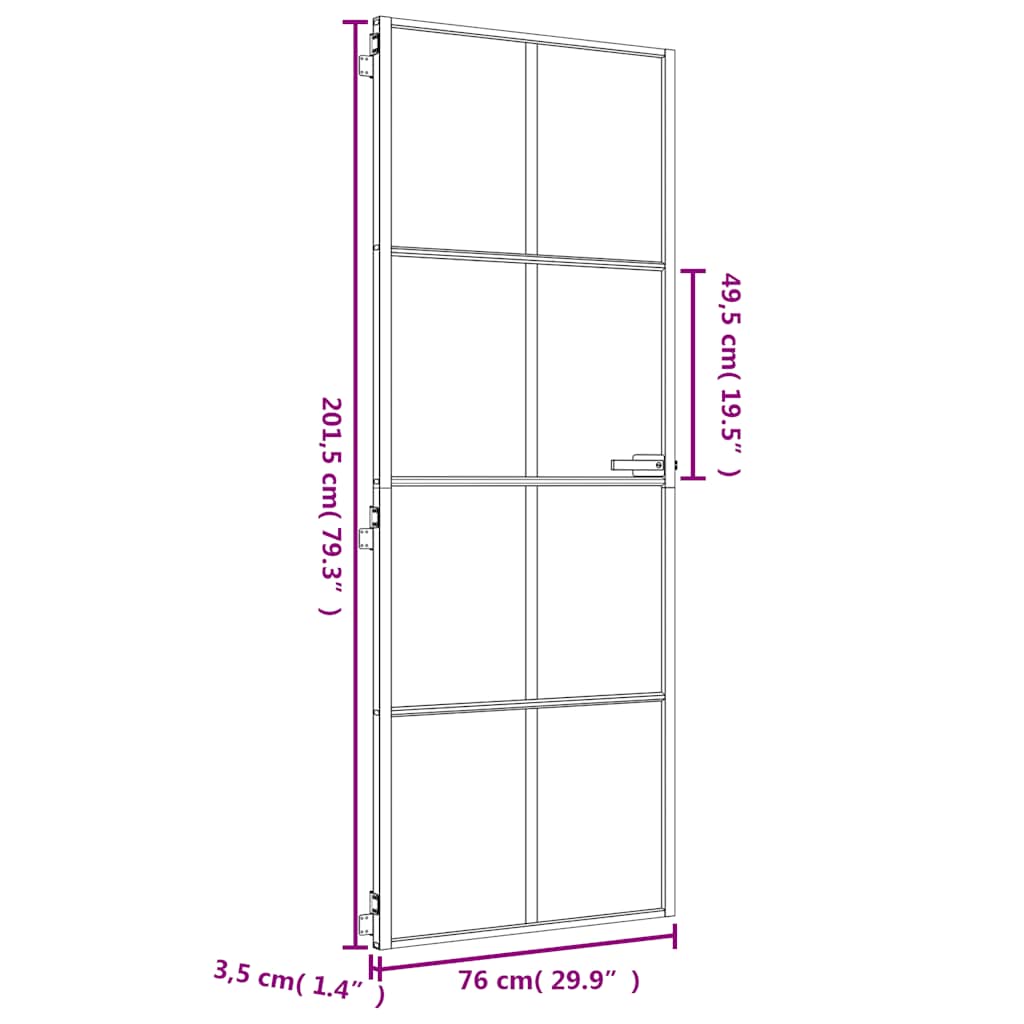 vidaXL Innerdörr guld 76x201,5 cm härdat glas och aluminium slim