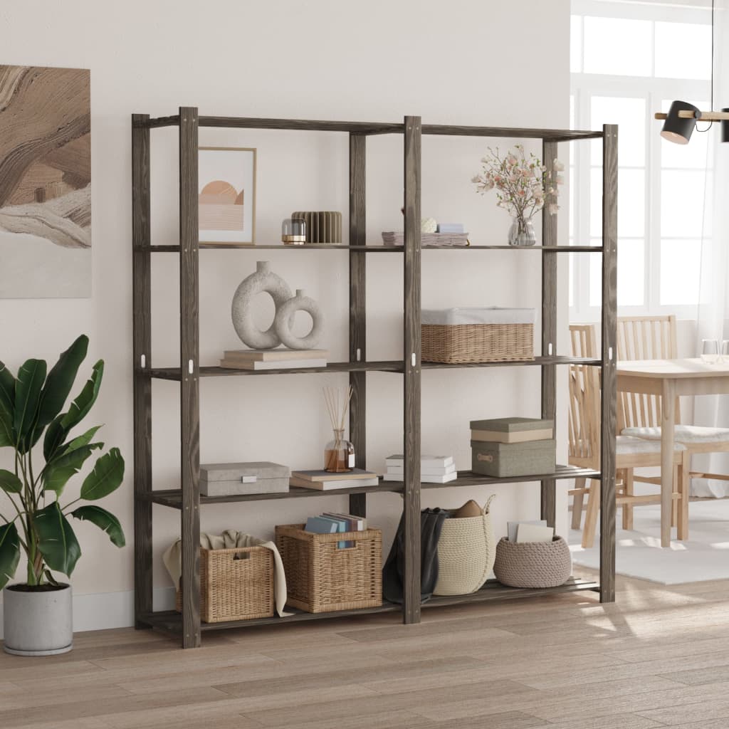vidaXL Förvaringshylla 5 hyllplan grå 170x38x170 cm massiv furu