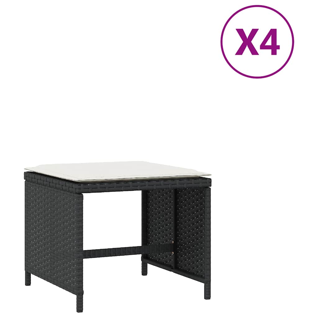 vidaXL Trädgårdspallar med dynor 4 st svart 41x41x36 cm konstrotting