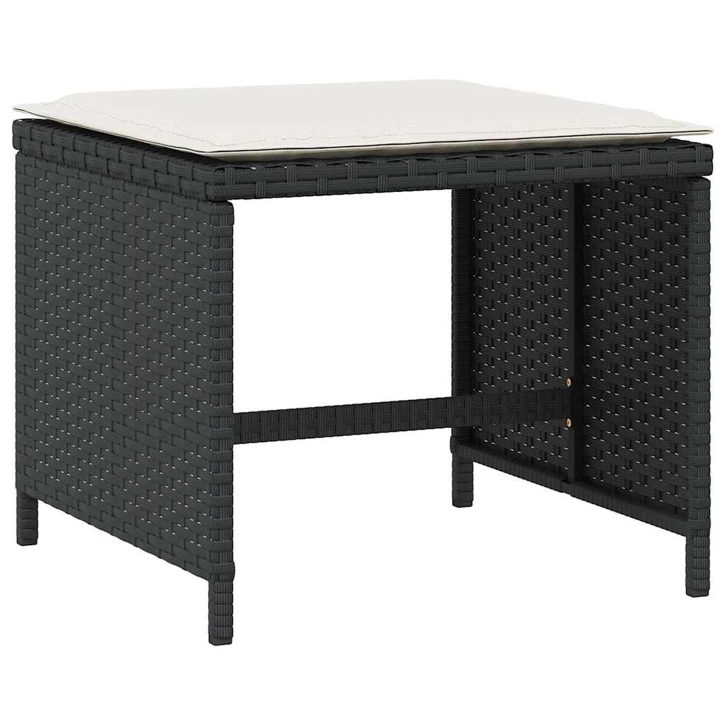 vidaXL Trädgårdspallar med dynor 4 st svart 41x41x36 cm konstrotting