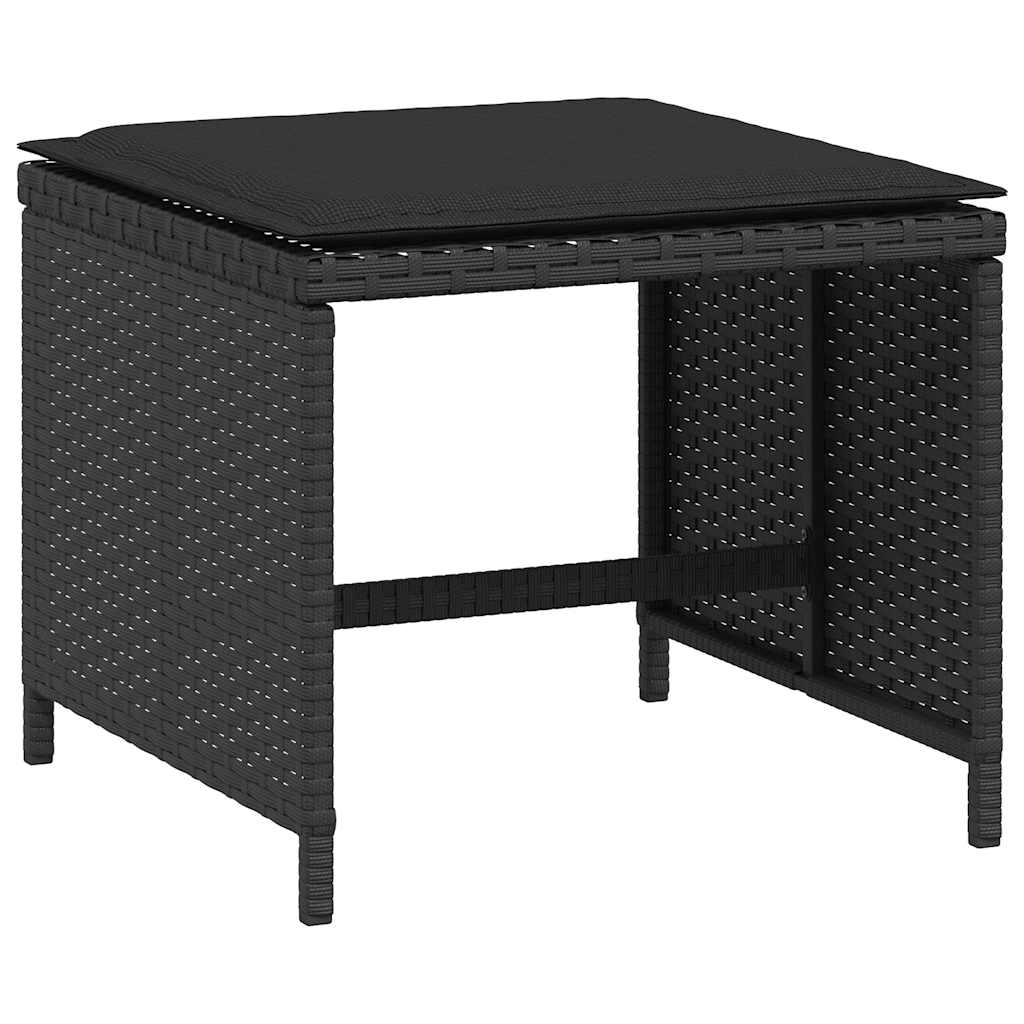 vidaXL Trädgårdspallar med dynor 4 st svart 41x41x36 cm konstrotting