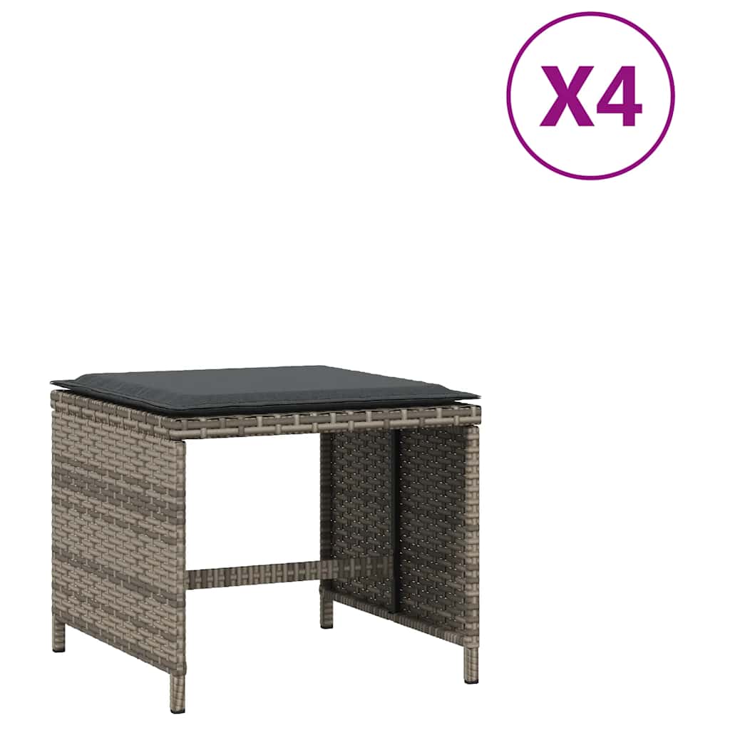 vidaXL Trädgårdspallar med dynor 4 st grå 41x41x36 cm konstrotting