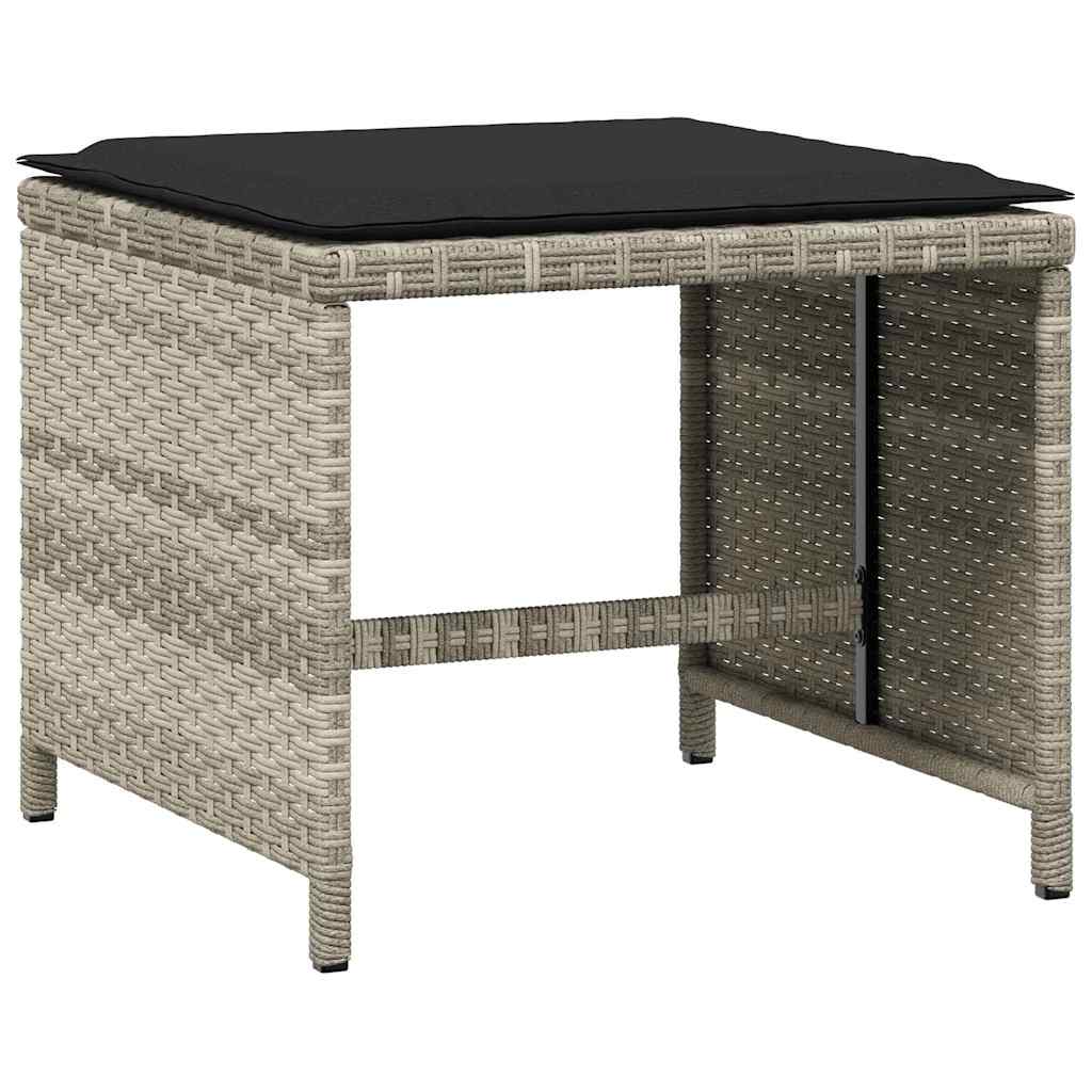 vidaXL Trädgårdspallar med dynor 4 st ljusgrå 41x41x36 cm konstrotting