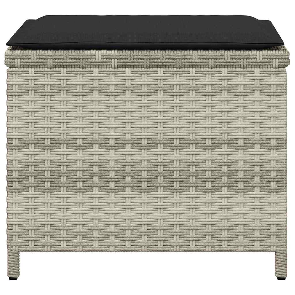 vidaXL Trädgårdspallar med dynor 4 st ljusgrå 41x41x36 cm konstrotting