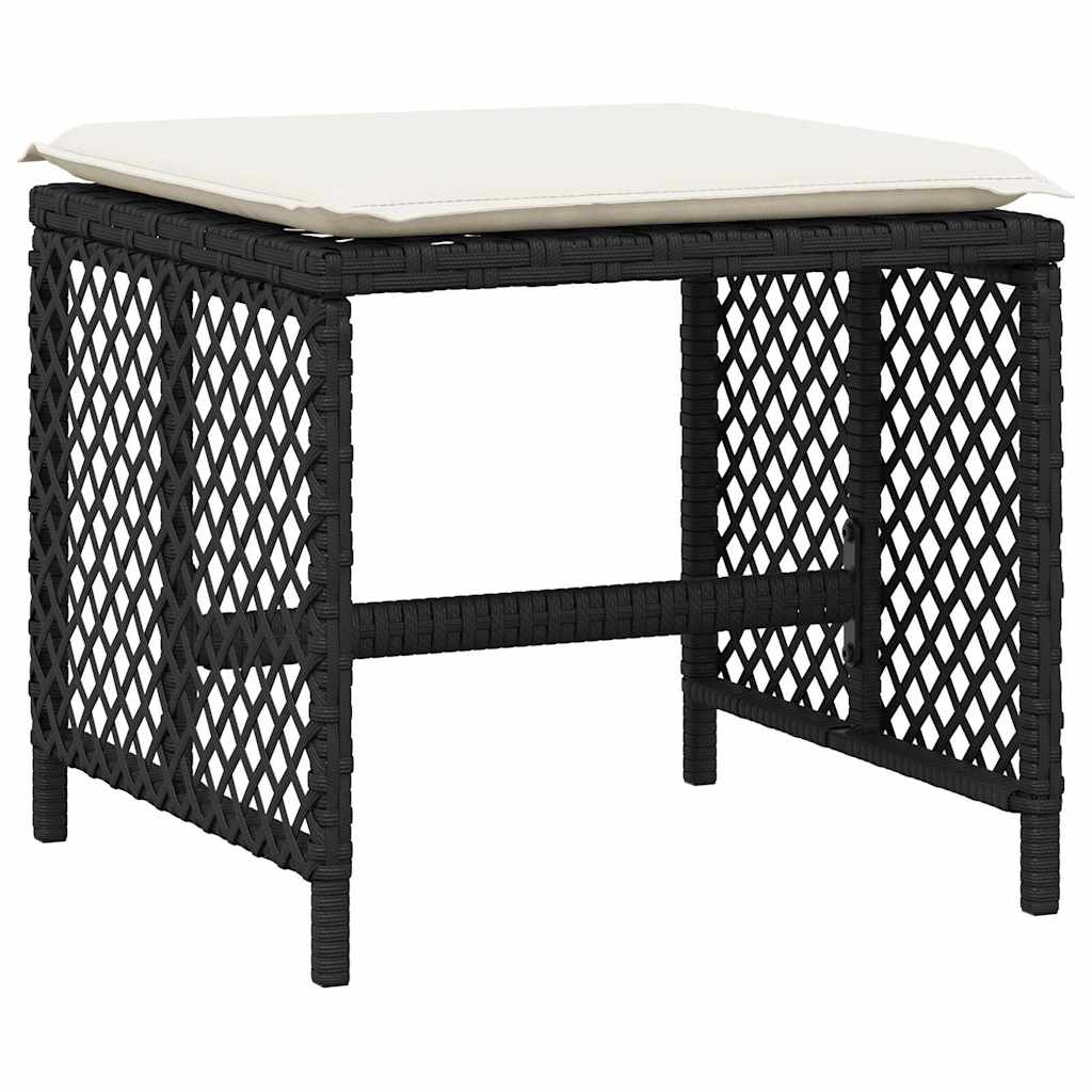 vidaXL Trädgårdspallar med dynor 4 st svart 41x41x36 cm konstrotting