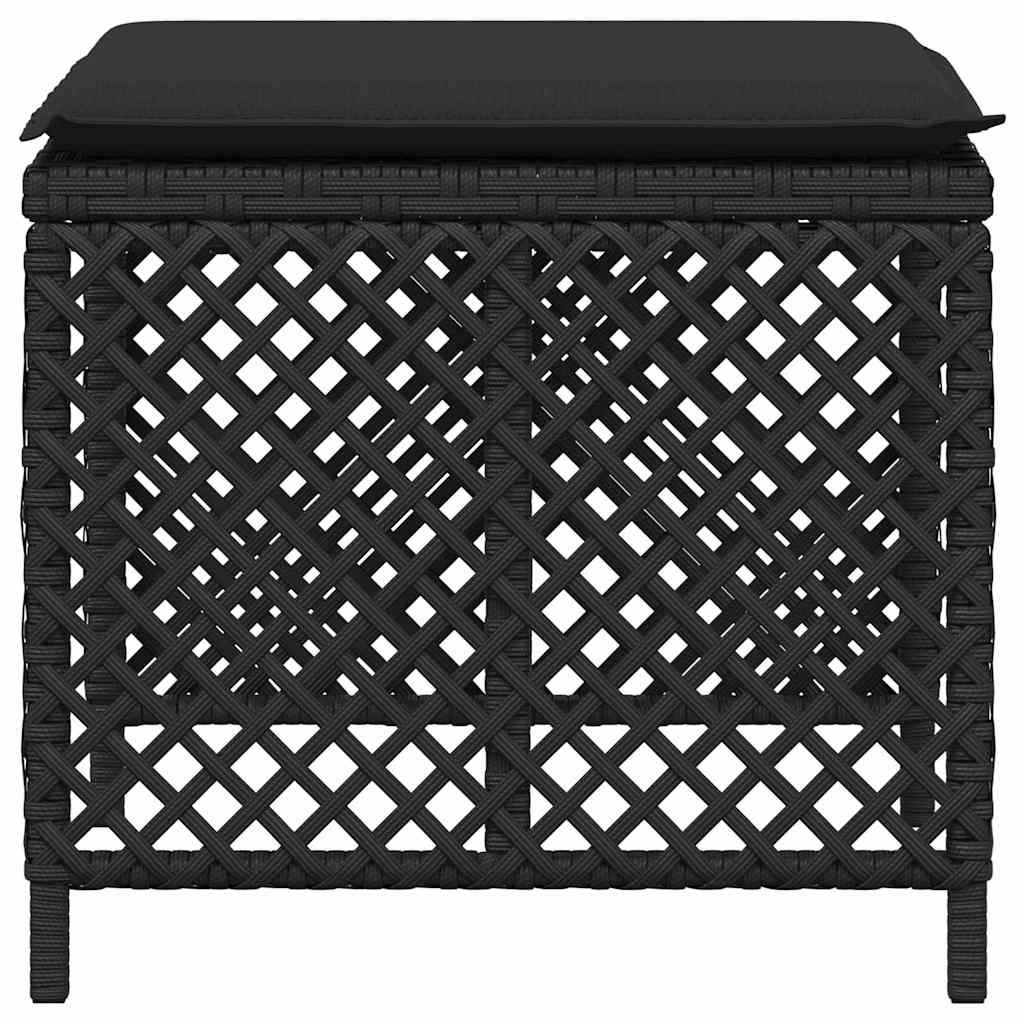 vidaXL Trädgårdspallar med dynor 4 st svart 41x41x36 cm konstrotting