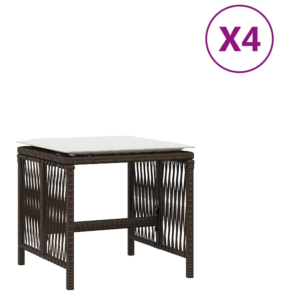 vidaXL Trädgårdspallar med dynor 4 st brun 41x41x36 cm konstrotting