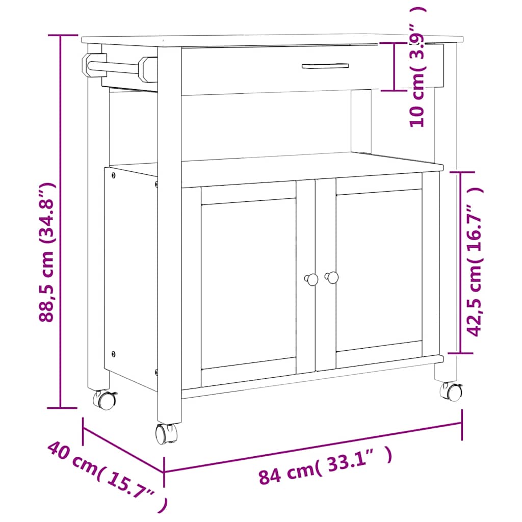 vidaXL Köksvagn MONZA 84x40x88,5 cm vit massivt furu