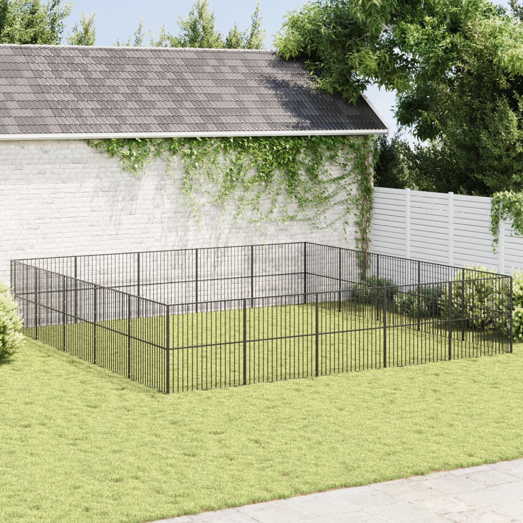 vidaXL Hundhage 20 paneler svart galvaniserat stål