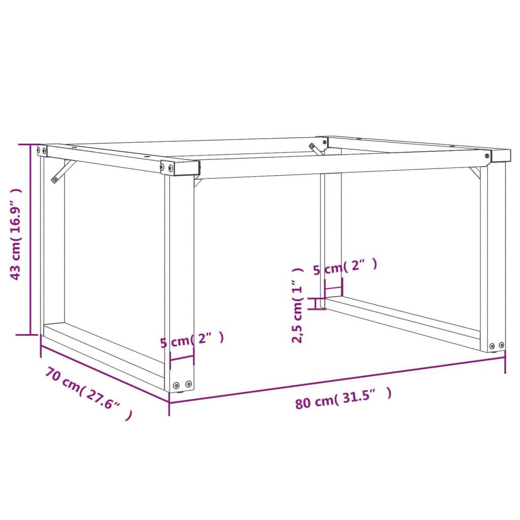 vidaXL Bordsben för soffbord O-ram 80x70x43 cm stål
