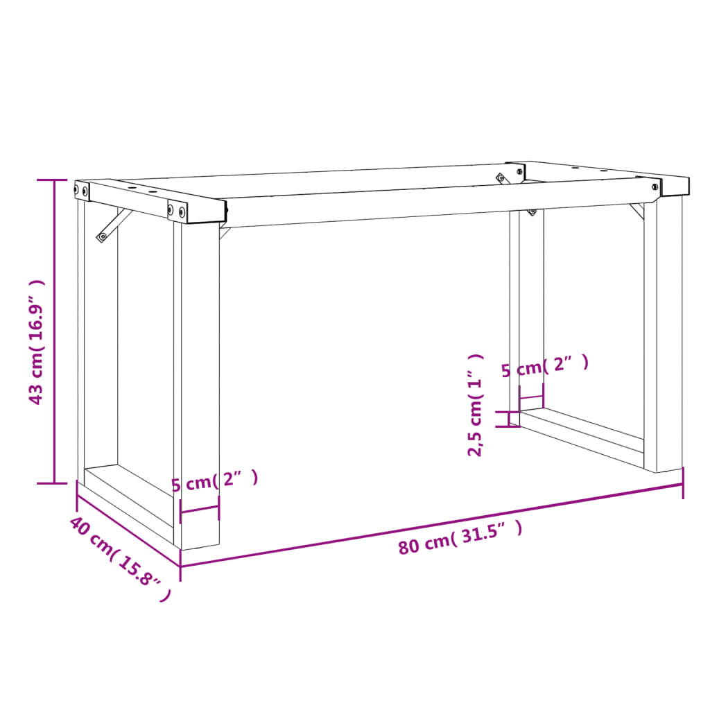 vidaXL Bordsben för soffbord O-ram 80x40x43 cm stål