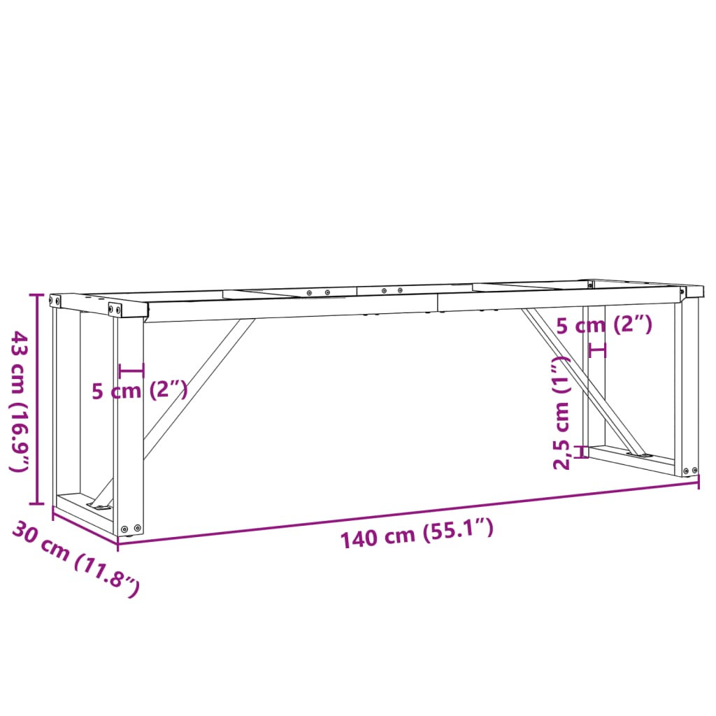 vidaXL Bordsben för soffbord O-ram 140x30x43 cm stål