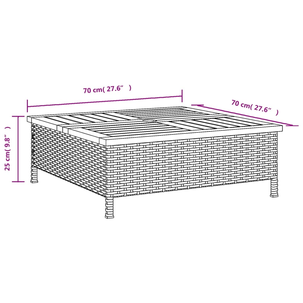 vidaXL Skydd för parasollfot svart 70x70x25cm konstrottning och akacia