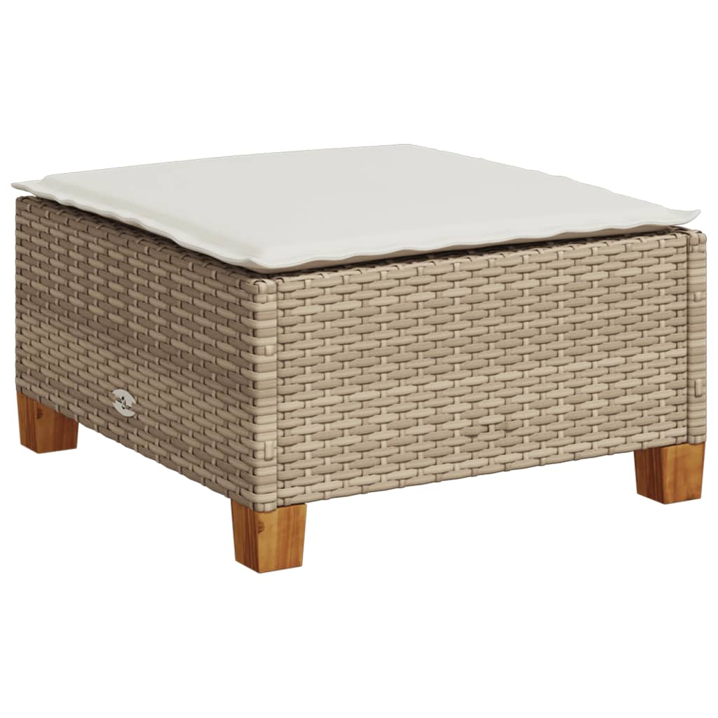 vidaXL Trädgårdspall med dyna beige 63,5x56x32 cm konstrotting
