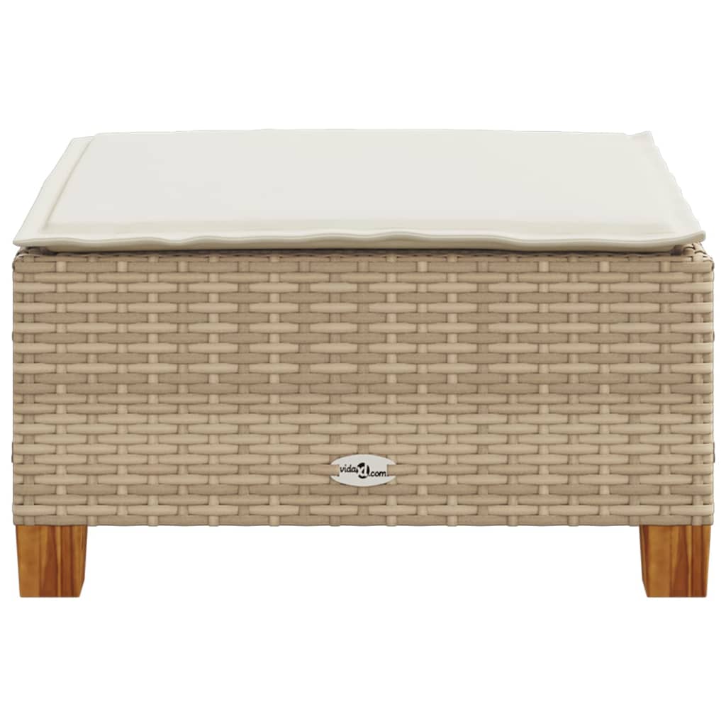 vidaXL Trädgårdspall med dyna beige 63,5x56x32 cm konstrotting