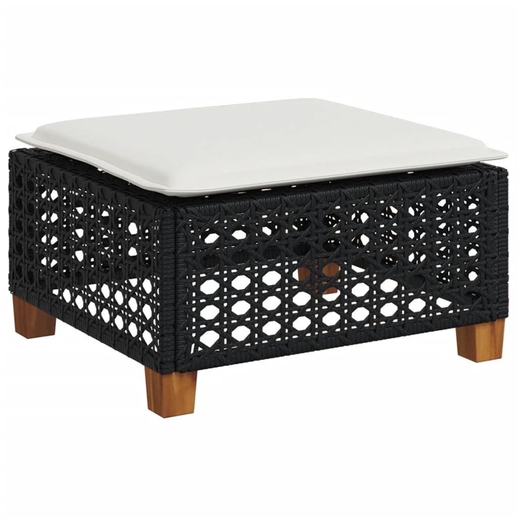 vidaXL Trädgårdspall med dyna svart 63,5x56x32 cm konstrotting