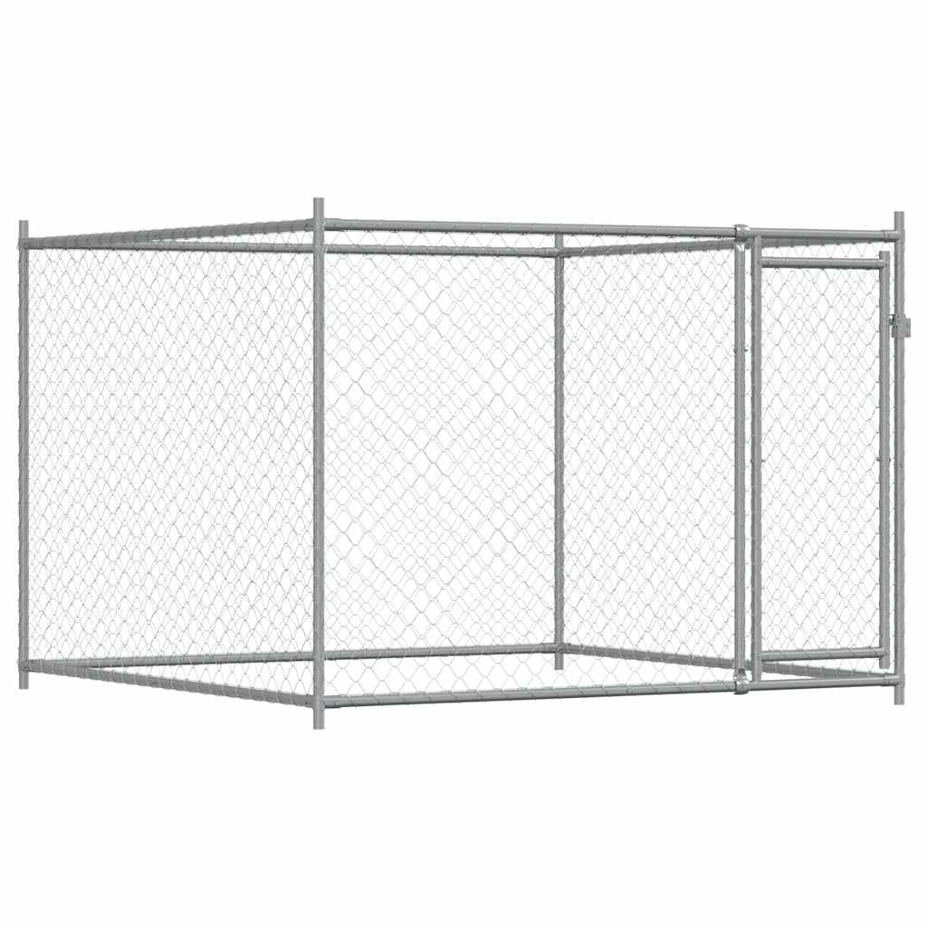 vidaXL Hundgård med dörr grå 2x2x1,5 cm galvaniserat stål