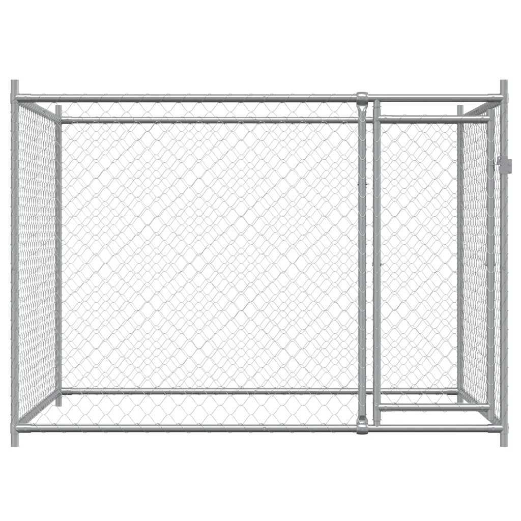 vidaXL Hundgård med dörr grå 2x2x1,5 cm galvaniserat stål