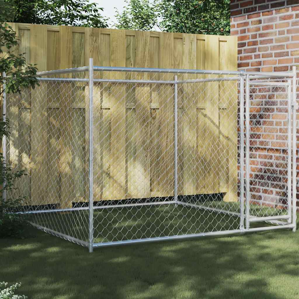 vidaXL Hundgård med dörr grå 2x2x1,5 cm galvaniserat stål