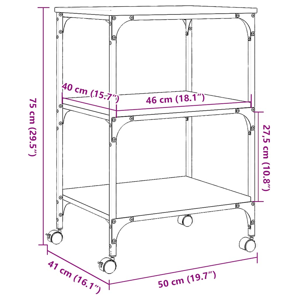 vidaXL Skrivarställ 3 hyllor rökfärgad ek 50x41x75 cm konstruerat trä
