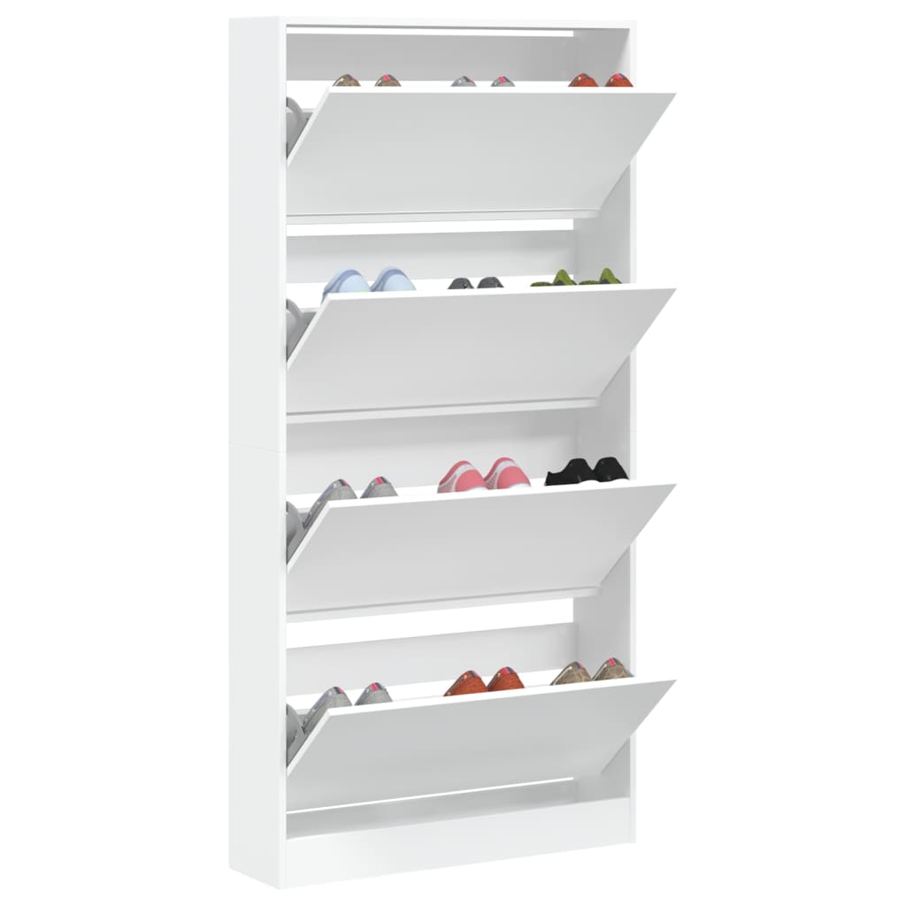 vidaXL Skoskåp med 4 flip-lådor vit 80x21x163,5 cm
