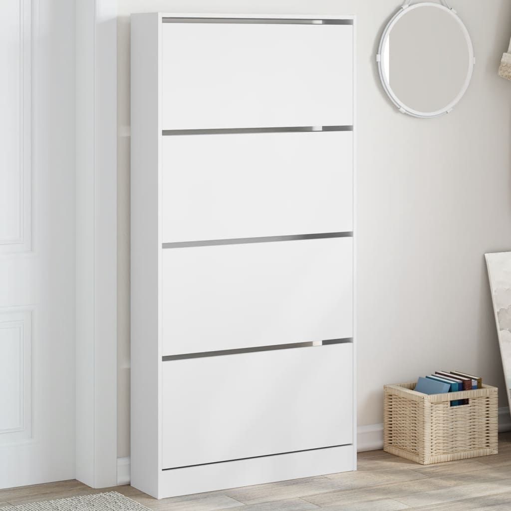 vidaXL Skoskåp med 4 flip-lådor vit 80x21x163,5 cm