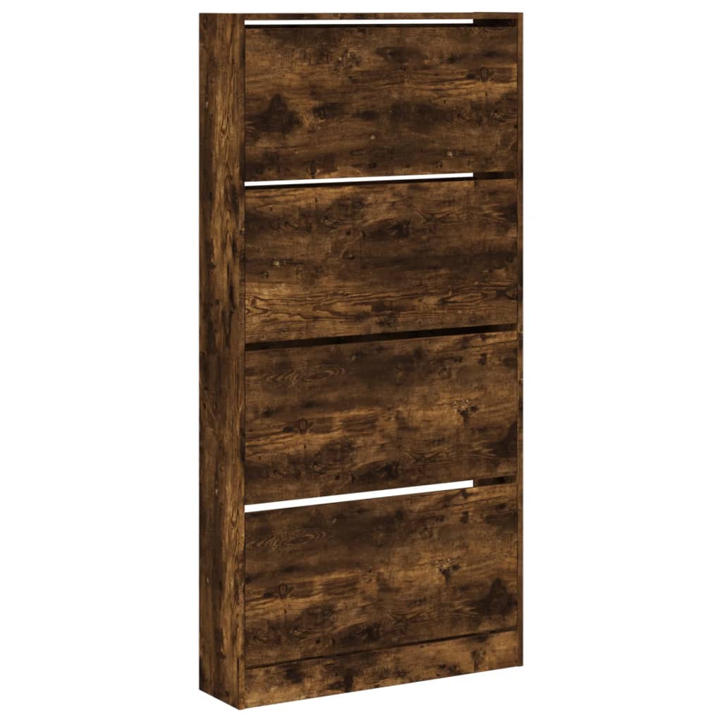 vidaXL Skoskåp med 4 flip-lådor rökfärgad ek 80x21x163,5 cm