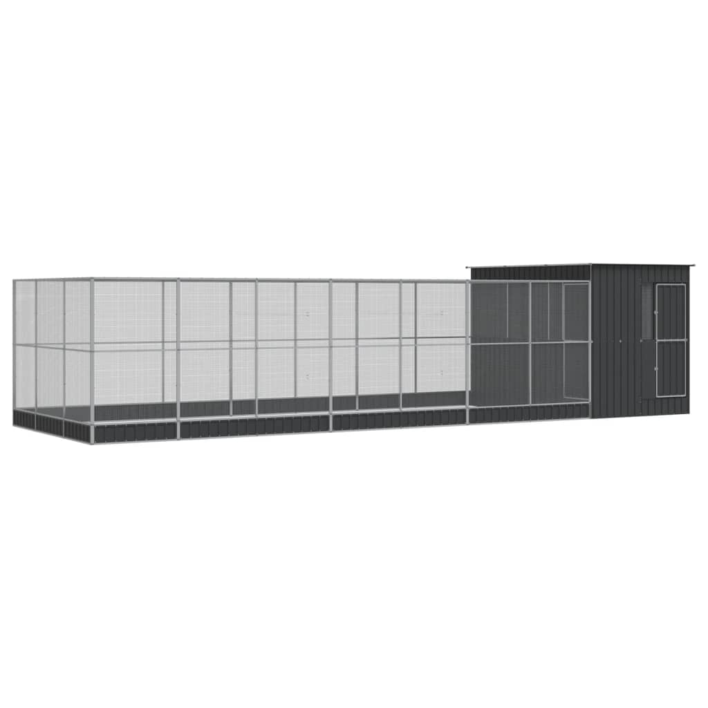 vidaXL Voljär med utbyggnad silver 911x303x216 cm stål