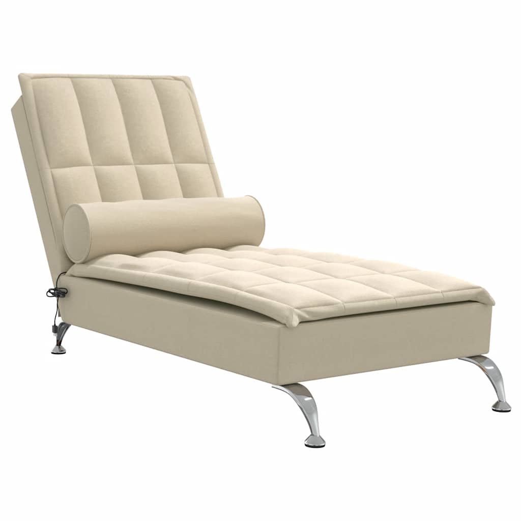 vidaXL Massageschäslong med bolster gräddvit tyg
