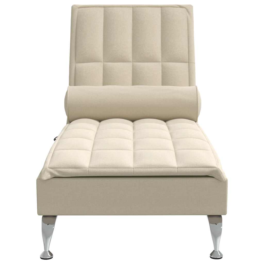 vidaXL Massageschäslong med bolster gräddvit tyg