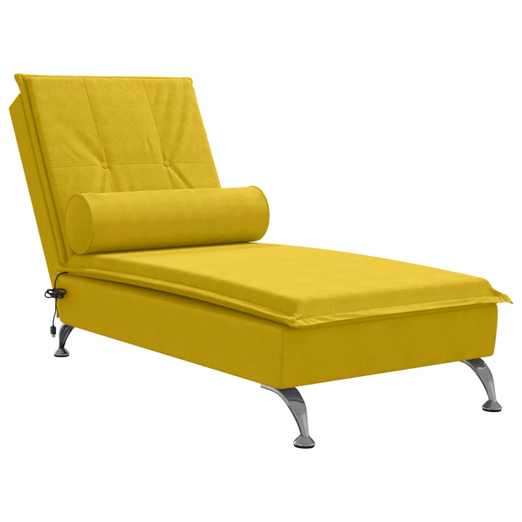 vidaXL Massageschäslong med bolster gul sammet
