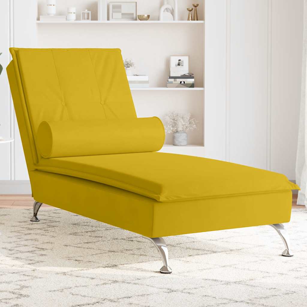 vidaXL Massageschäslong med bolster gul sammet