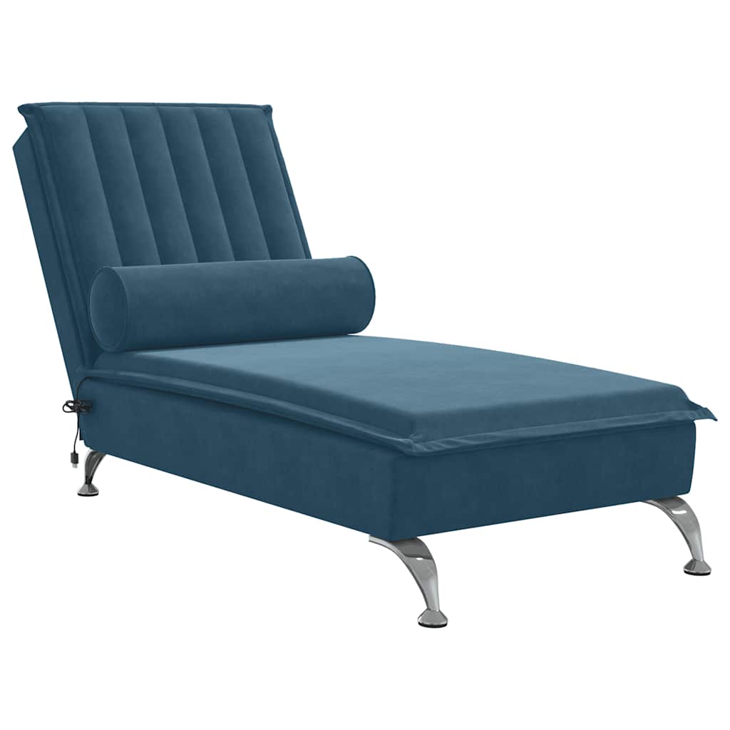 vidaXL Massageschäslong med bolster blå sammet