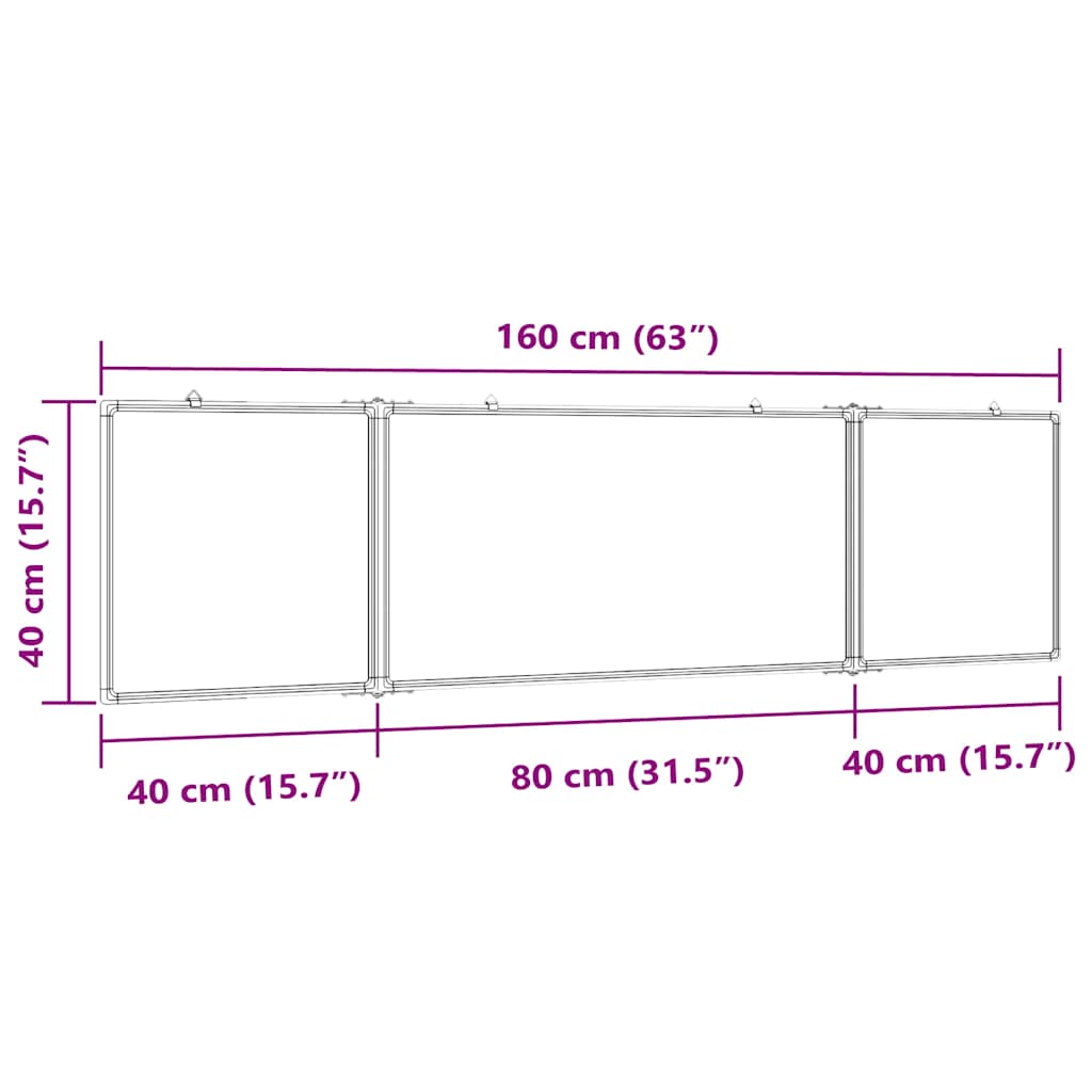 vidaXL Magnetisk whiteboard hopfällbar 160x40x1,7 cm aluminium