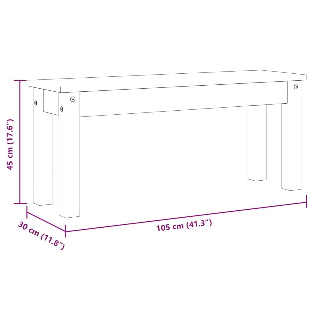 vidaXL Matbänk Panama vit 105x30x45 cm massiv furu