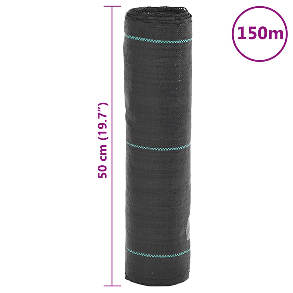 vidaXL Ogräsmatta svart 0,5x150 m PP