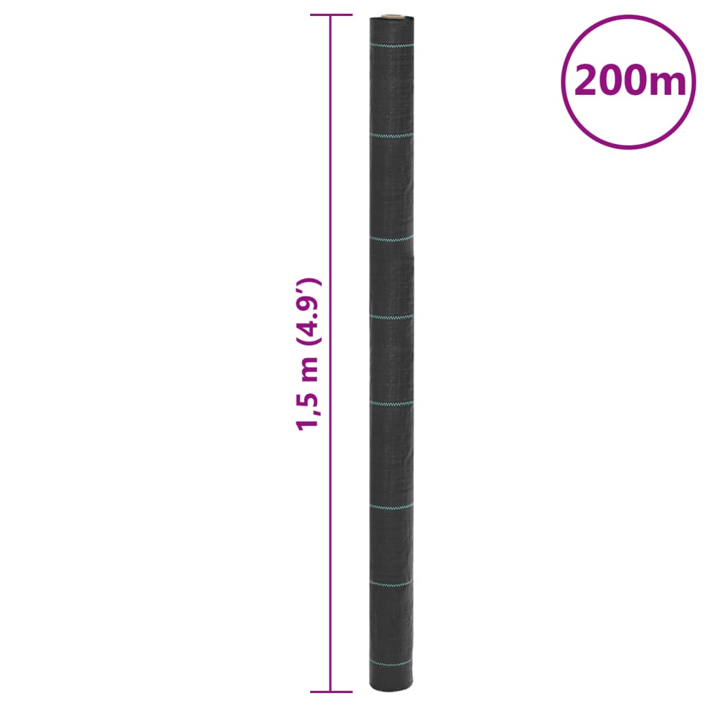 vidaXL Ogräsmatta svart 1,5x200 m PP