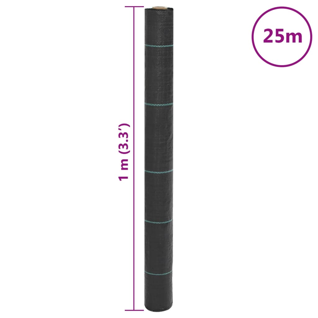 vidaXL Ogräsmatta svart 1x25 m PP