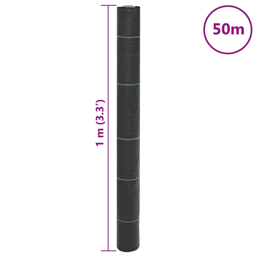 vidaXL Ogräsmatta svart 1x50 m PP