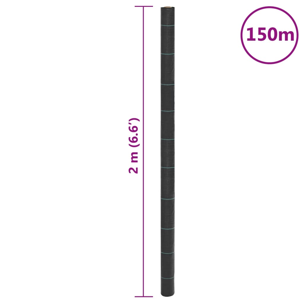 vidaXL Ogräsmatta svart 2x150 m PP
