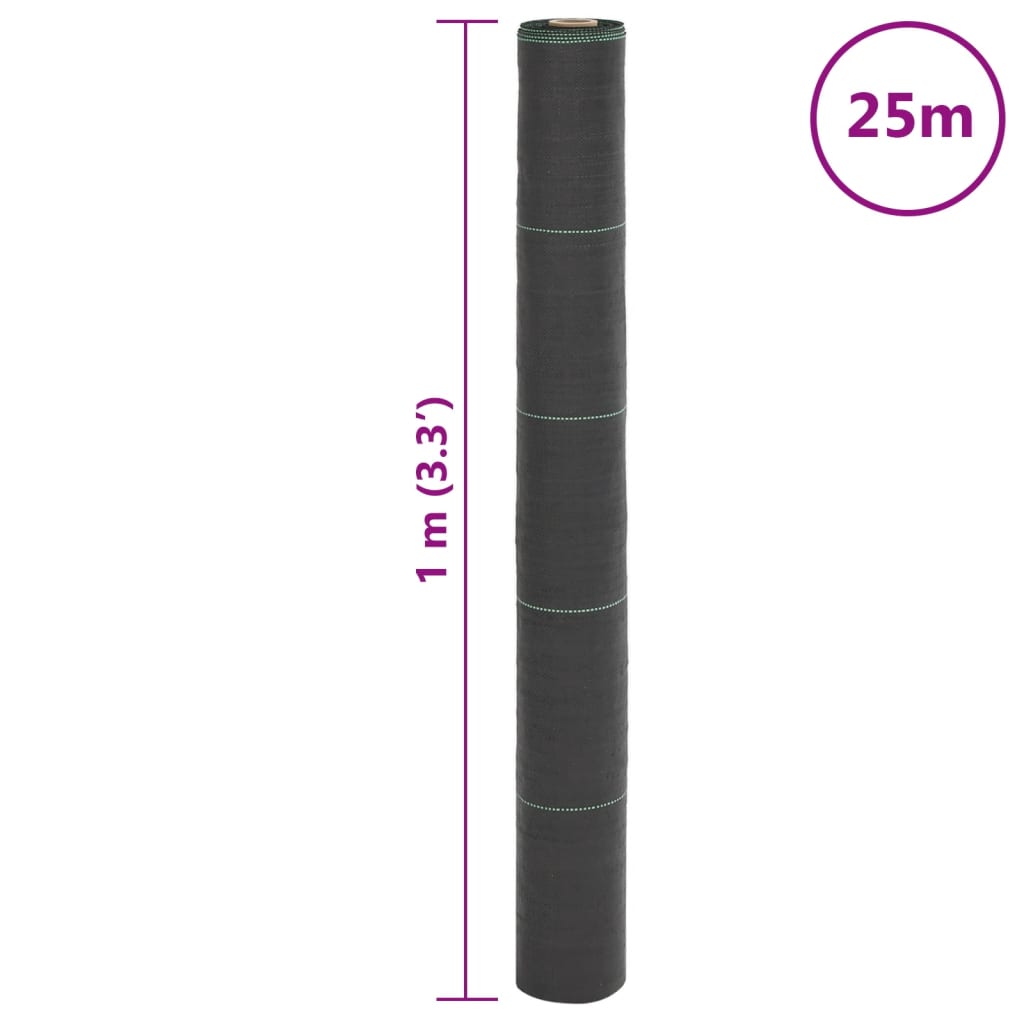 vidaXL Ogräsmatta svart 1x25 m PP