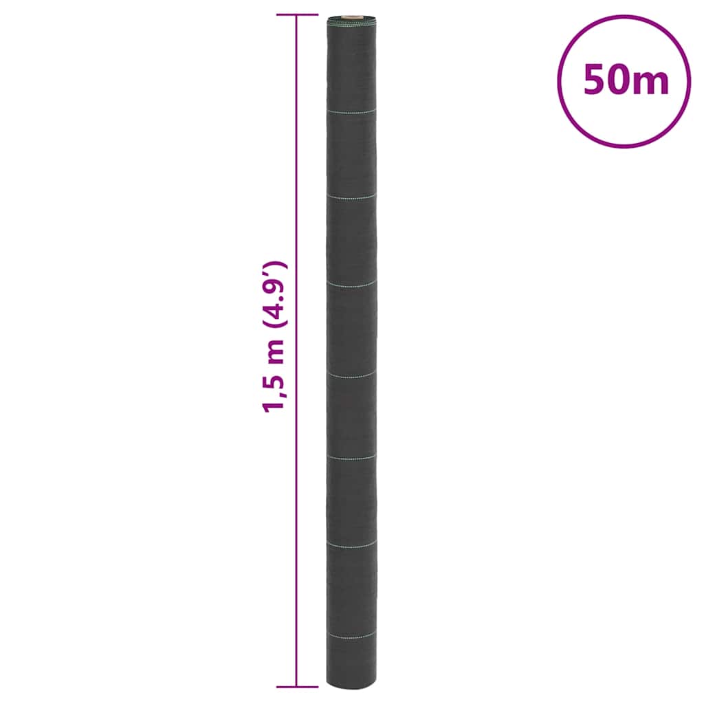 vidaXL Ogräsmatta svart 1,5x50 m PP