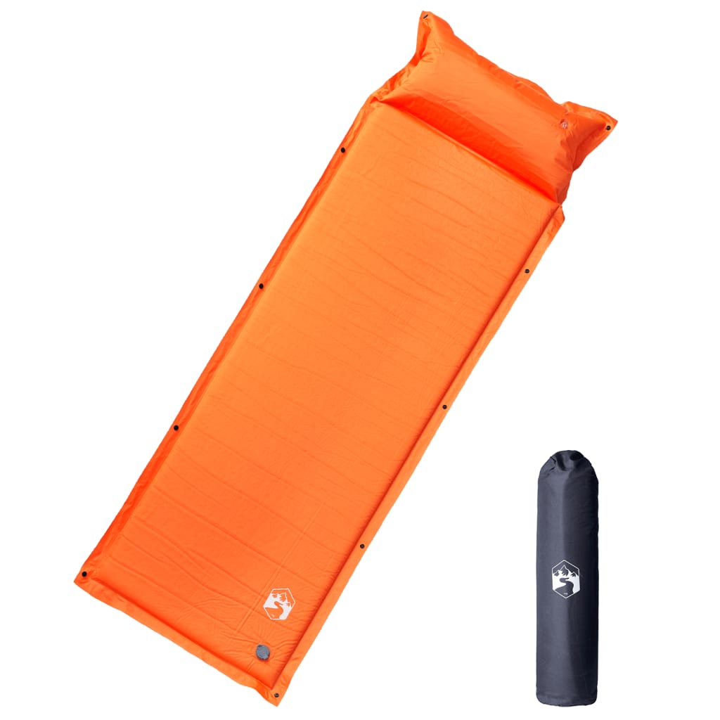 vidaXL Självuppblåsande campingmadrass med kudde 1 person orange