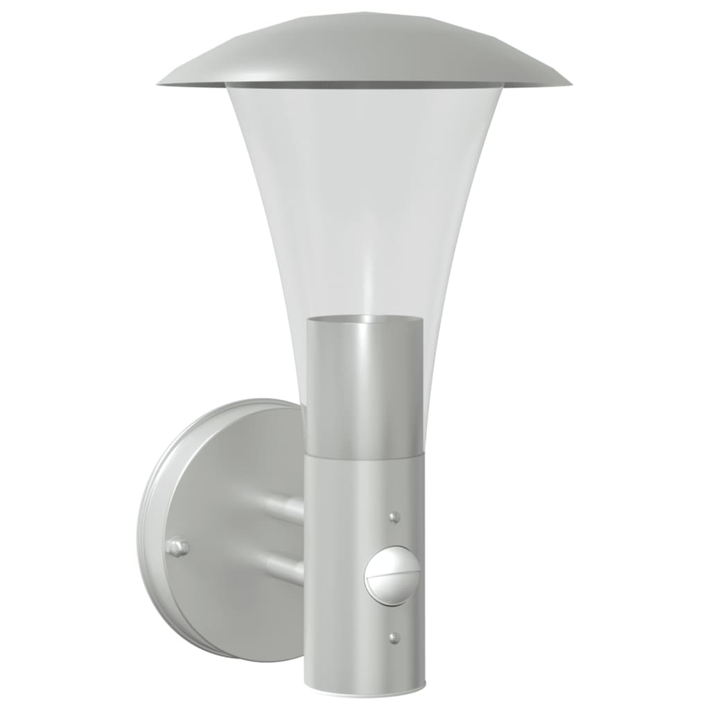 vidaXL Utomhusvägglampa med sensor silver rostfritt stål