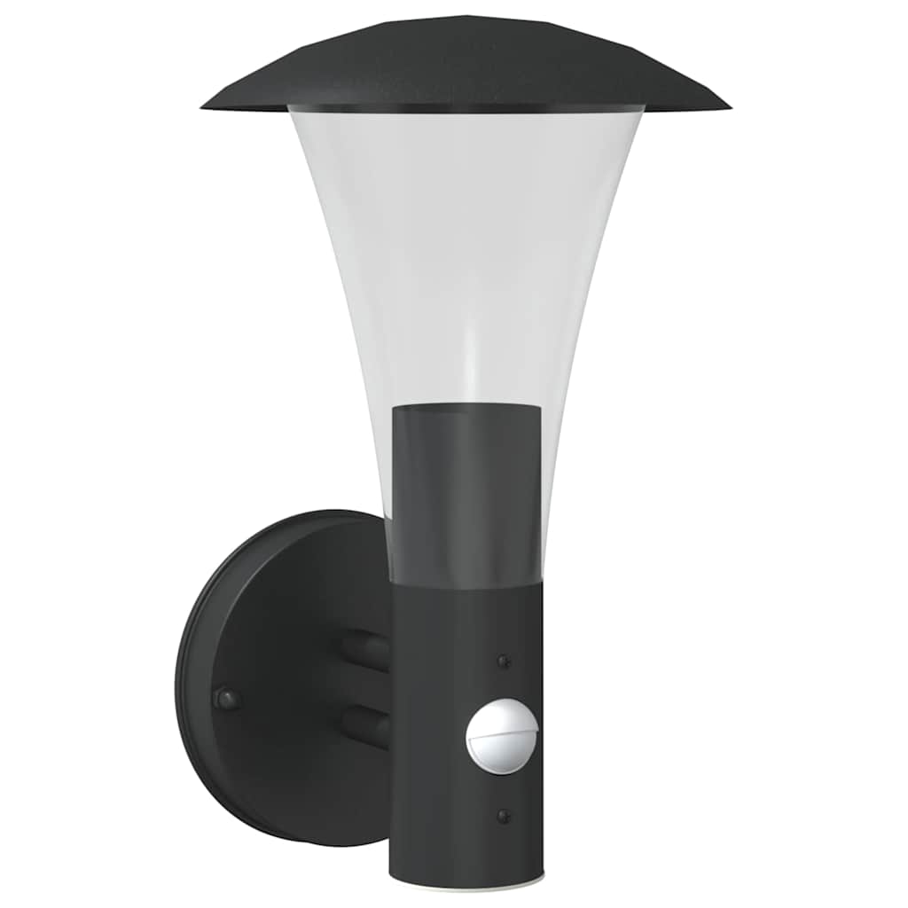 vidaXL Utomhusvägglampa med sensor svart rostfritt stål